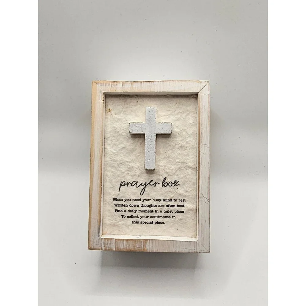 Rustic Wooden Prayer Box With White Cross &‎ Sentimental Quote